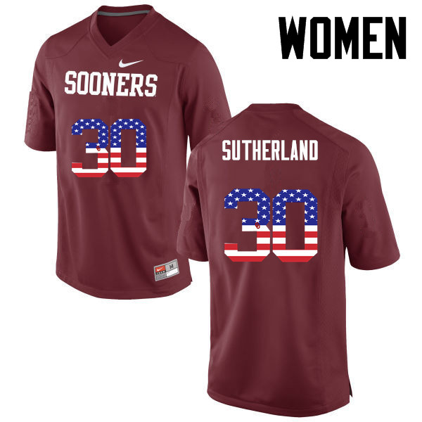 Women Oklahoma Sooners #30 Calum Sutherland College Football USA Flag Fashion Jerseys-Crimson - Click Image to Close